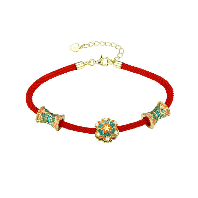 Buddha Stones Dunhuang 925 Sterling Silver Lotus Drum New Beginning Red Rope Bracelet - image 11