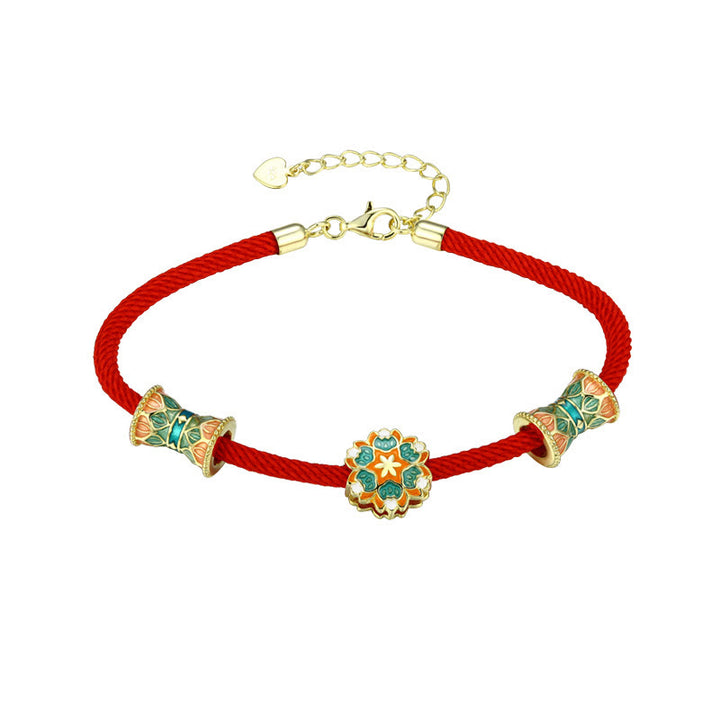 Buddha Stones Dunhuang 925 Sterling Silver Lotus Drum New Beginning Red Rope Bracelet - image 11