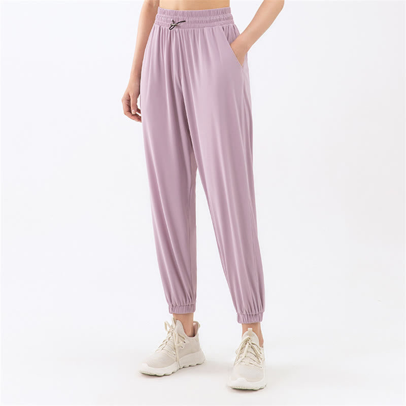 Buddha Stones Solid Color Loose Yoga Sports Track Pants With Pockets