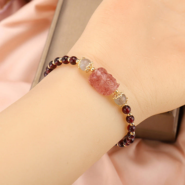 Buddha Stones Natural Tourmaline Garnet Strawberry Quartz PiXiu Moonstone Protection Bracelet - image 7