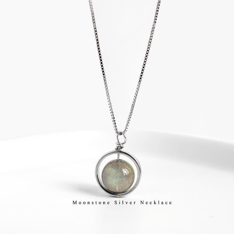 Buddha Stones 925 Sterling Silver Moonstone Love Planet Rotatable Pattern Necklace Pendant - image 9