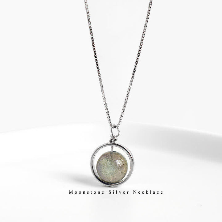 Buddha Stones 925 Sterling Silver Moonstone Love Planet Rotatable Pattern Necklace Pendant - image 9