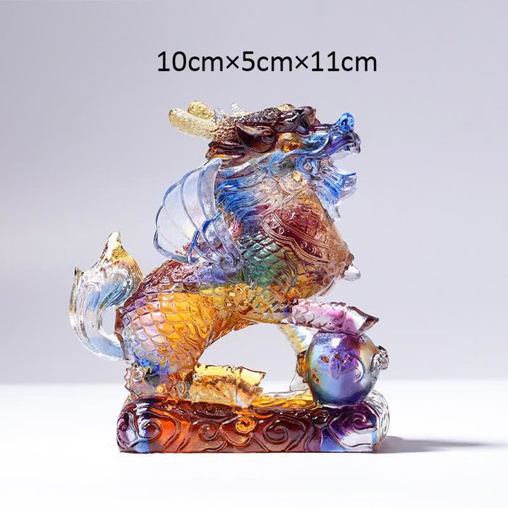 Feng Shui Kirin Handmade Liuli Crystal Art Piece Fortune Home Office Decoration - Colorful - Kirin&Ball - image 2