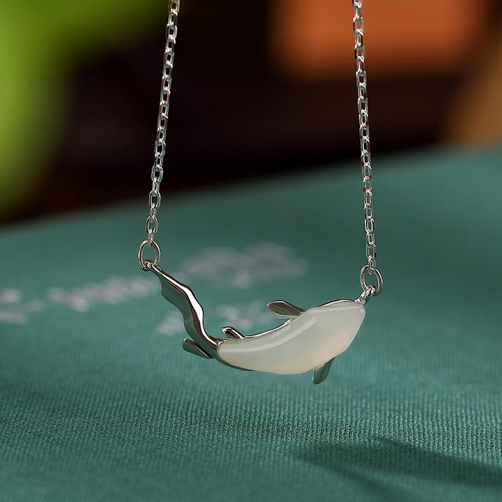 Buddha Stones 925 Sterling Silver White Jade Dolphin Luck Necklace Pendant - Silver Koi Fish - image 19