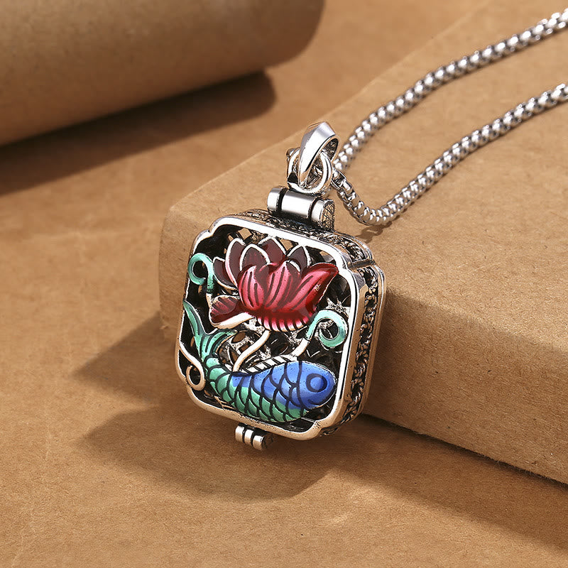 Buddha Stones Koi Fish Lotus Copper Coins Luck Ghau Prayer Box Necklace Pendant - Lotus Koi Fish&Chain - image 1