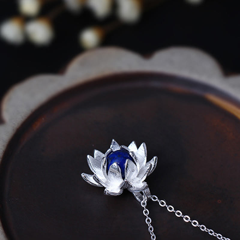 Buddha Stones 925 Sterling Silver Lazurite Lotus Flower Self Care Necklace Pendant - image 8