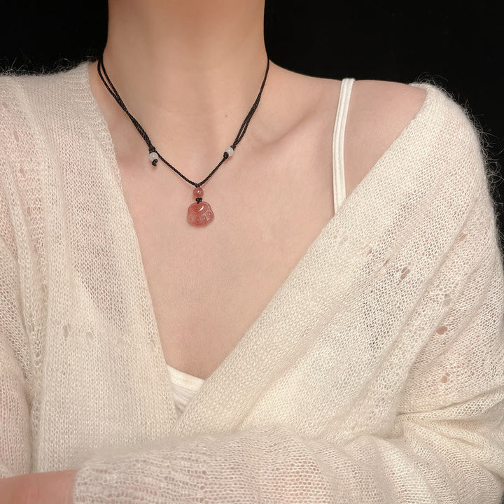 Buddha Stones Strawberry Quartz Lovely Cat Paw Claw Healing Necklace Pendant - image 12