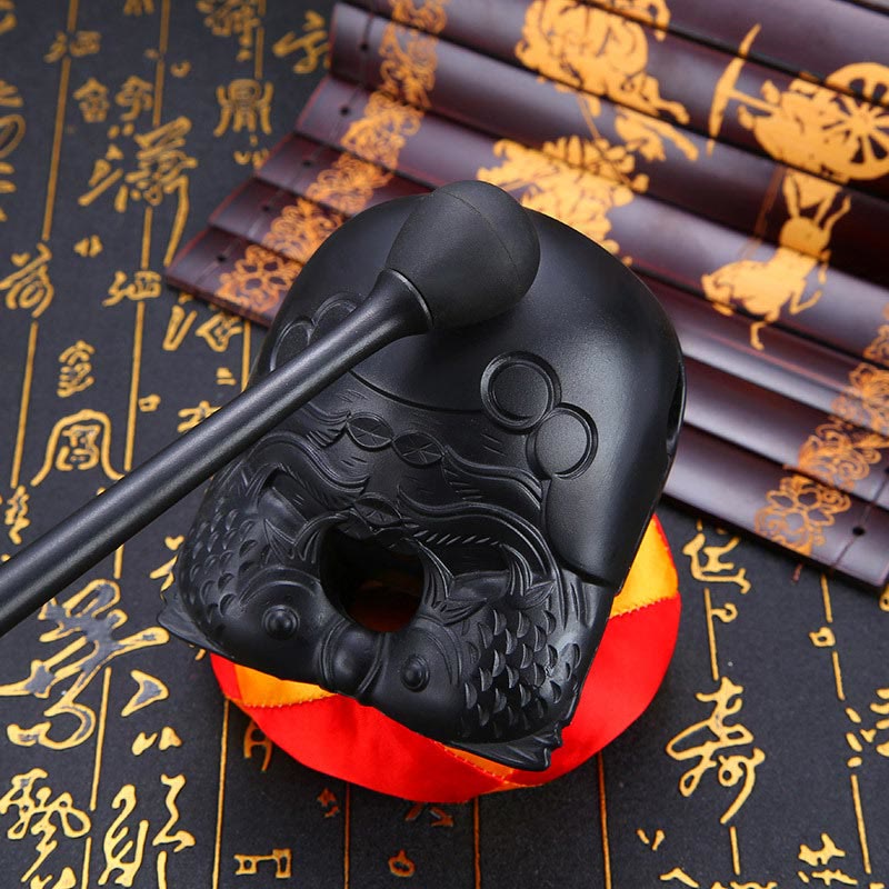 Koi Fish Pattern Mindfulness Buddhist Temple Mokugyo Wooden Fish Drum - Plastic Synthetic 13*10cm - image 0