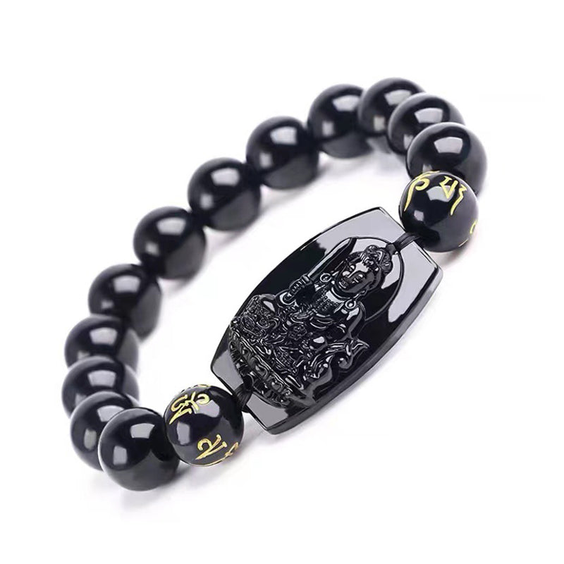 Buddha Stones Chinese Zodiac Obsidian Protection Bracelet - Rabbit-10mm - image 2