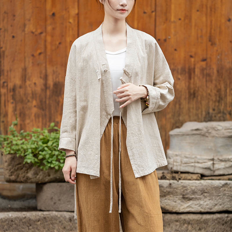 Buddha Stones Frog-Button Hanfu Design Shirt Top Ramie Linen Jacket