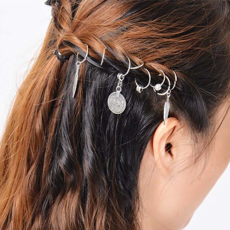 Antique Leaf Coins Beads Barrette Hair Pins Decoration - 9Pcs Silver Hair Pins - image 3