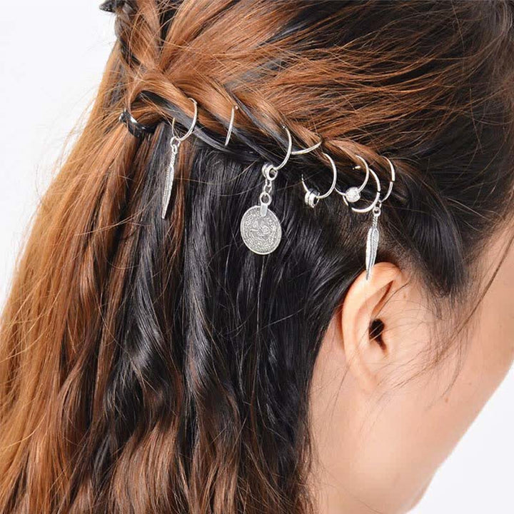 Antique Leaf Coins Beads Barrette Hair Pins Decoration - 9Pcs Silver Hair Pins - image 3