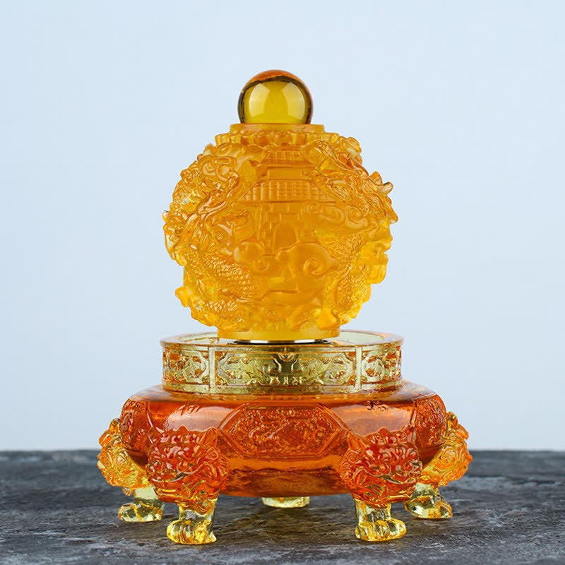 Feng Shui Auspicious Dragon Handmade Liuli Crystal Rotatable Art Piece Luck Home Office Decoration - Gold - image 6