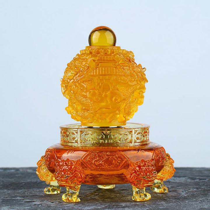 Feng Shui Auspicious Dragon Handmade Liuli Crystal Rotatable Art Piece Luck Home Office Decoration - Gold - image 6