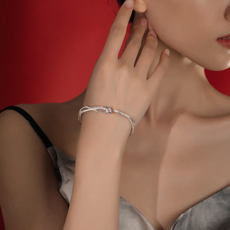 Buddha Stones 925 Sterling Silver Year of the Dragon Design Luck Metal Cuff Bracelet Bangle - image 7