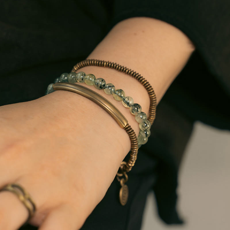 Buddha Stones Purple Phantom Red Hematoid Quartz Green Rutilated Quartz Copper Love Forgive Bracelet - image 22