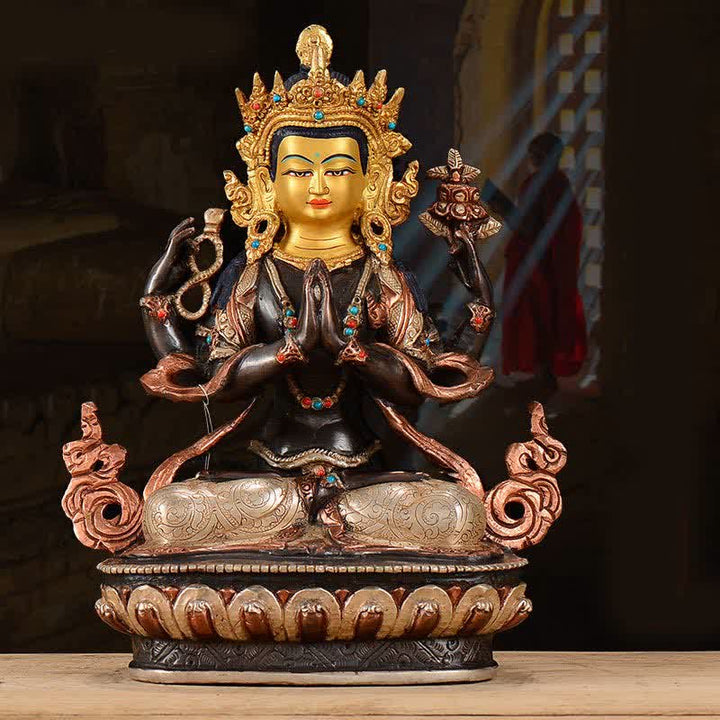 Bodhisattva Chenrezig Four-armed Avalokitesvara Protection Copper Statue Decoration - AVALOKITESVARA SYMBOL (Wealth ♥ Success) - image 0