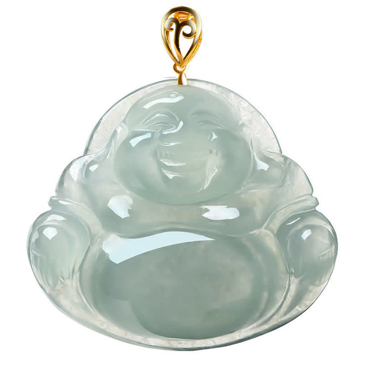 Laughing Buddha Natural Jade 18K Gold Abundance Necklace Pendant - image 8