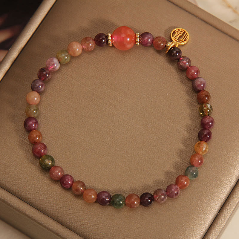 Buddha Stones Natural Colorful Tourmaline Fu Character Love Bracelet