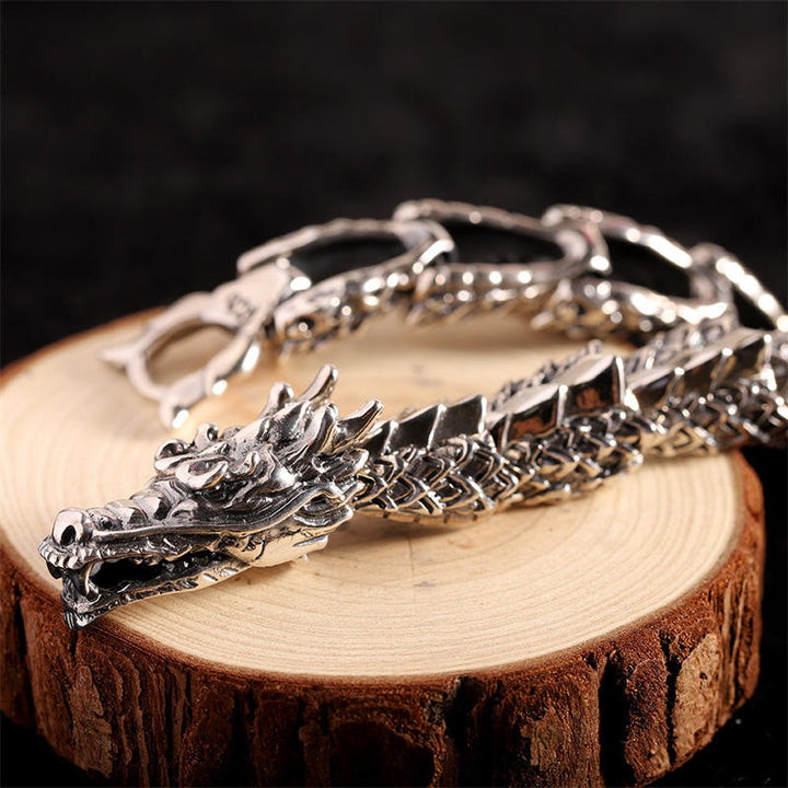 925 Sterling Silver Dragon Luck Success Bracelet Bangle - image 2