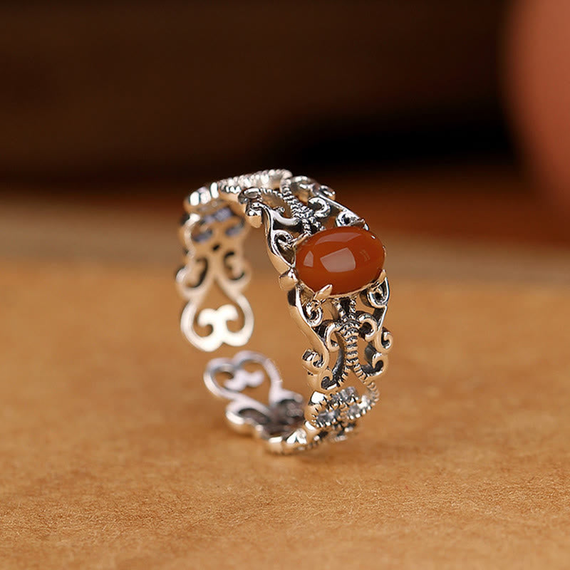 Buddha Stones 925 Sterling Silver Vintage Red Agate Self-acceptance Calm Ring