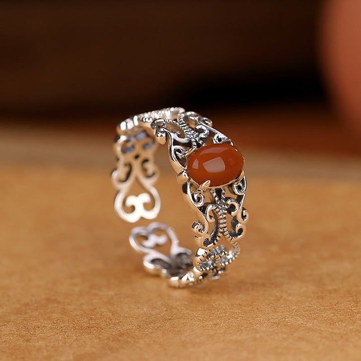 Buddha Stones 925 Sterling Silver Vintage Red Agate Self-acceptance Calm Ring