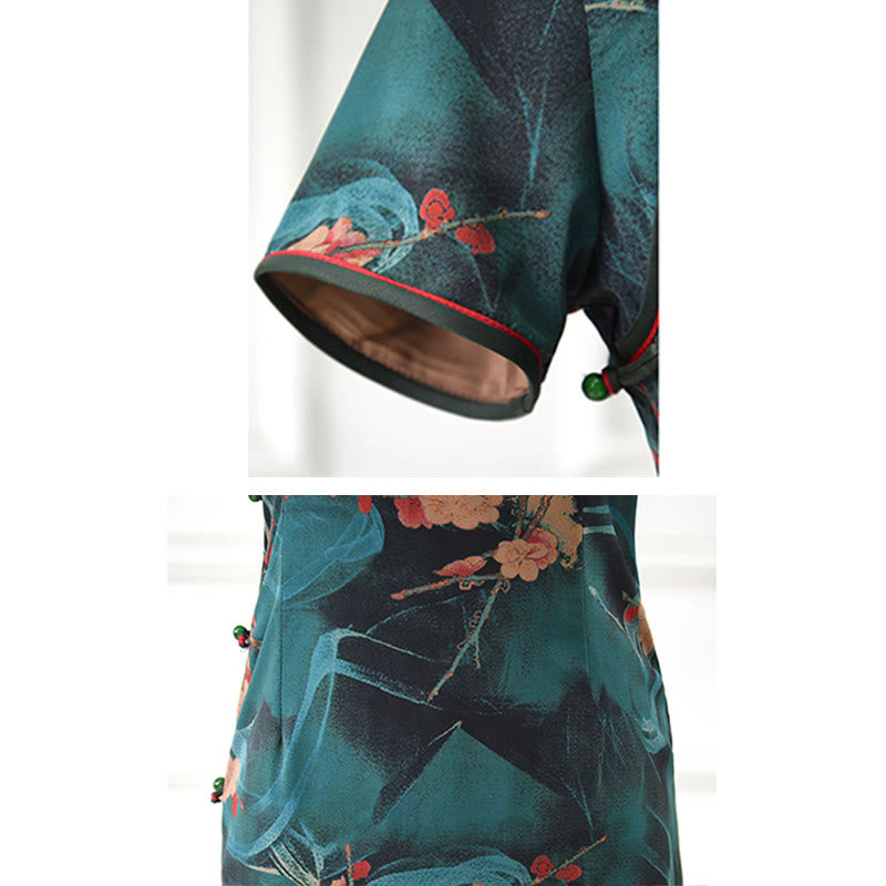 Buddha Stones Vintage Pink Flowers Print Cheongsam Dress Women's Qipao Dress - image 9