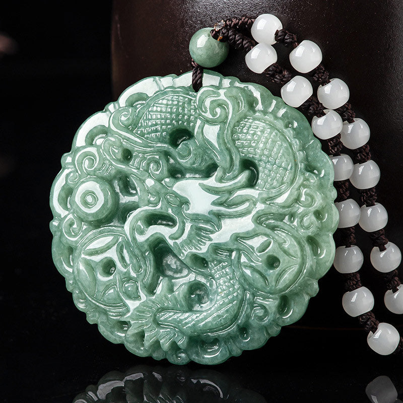 Buddha Stones Chinese Zodiac Dragon Jade Fortune Necklace String Pendant - Jade - image 1