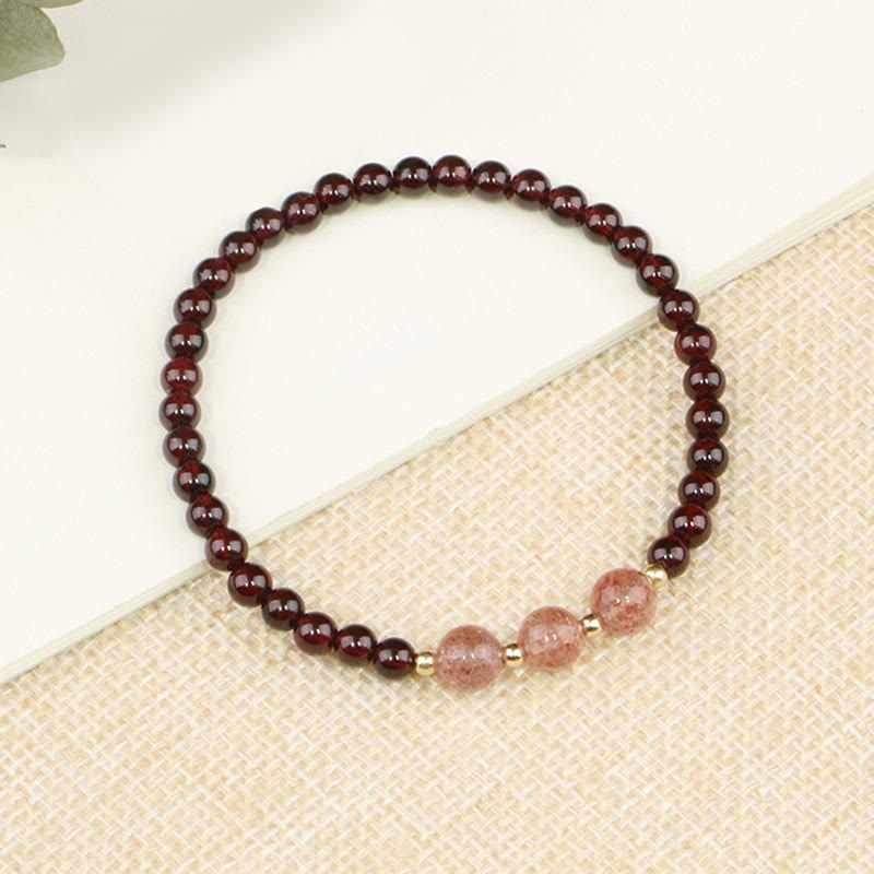 Buddha Stones Natural Garnet Strawberry Quartz Calm Bracelet - Three Strawberry Quartz&Garnet - 18cm - image 6