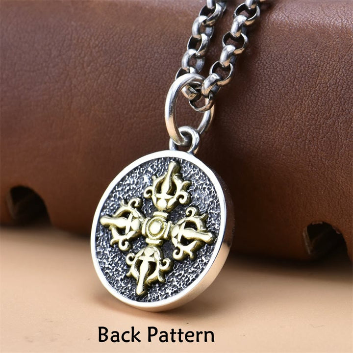Buddha Stones 925 Sterling Silver Green Tara Double Dorje Vajra Protection Necklace Pendant - image 4