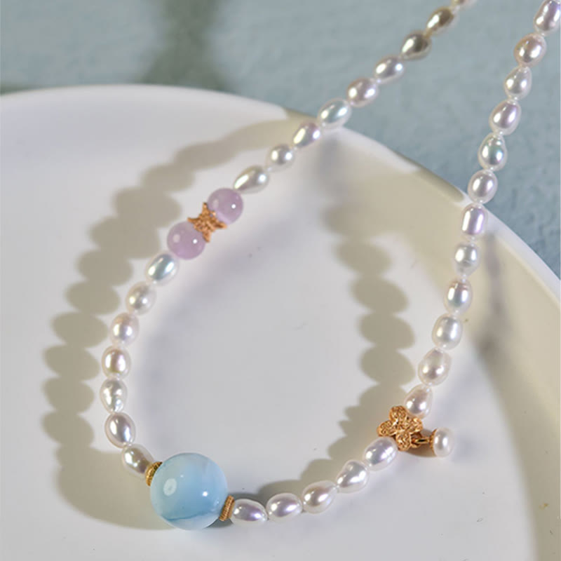 Buddha Stones 925 Sterling Silver Natural Pearl Larimar Sincerity Necklace Pendant - image 4