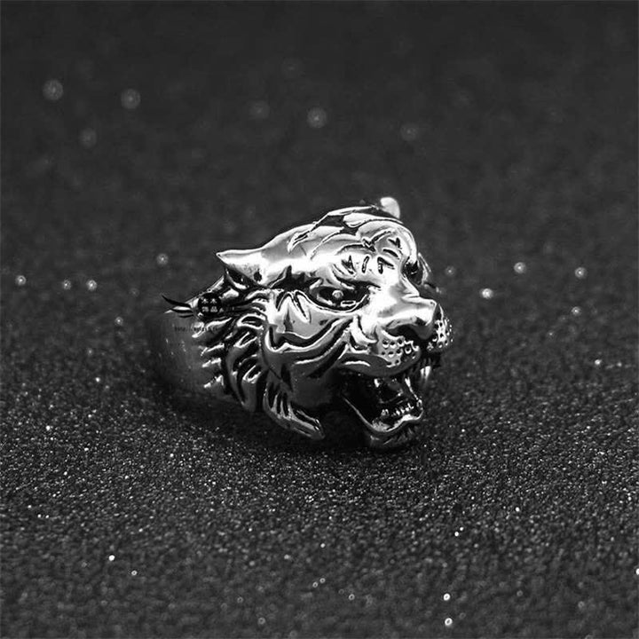 Men's Animal Tiger Head Titanium Steel Balance Calm Punk Rock Biker Ring