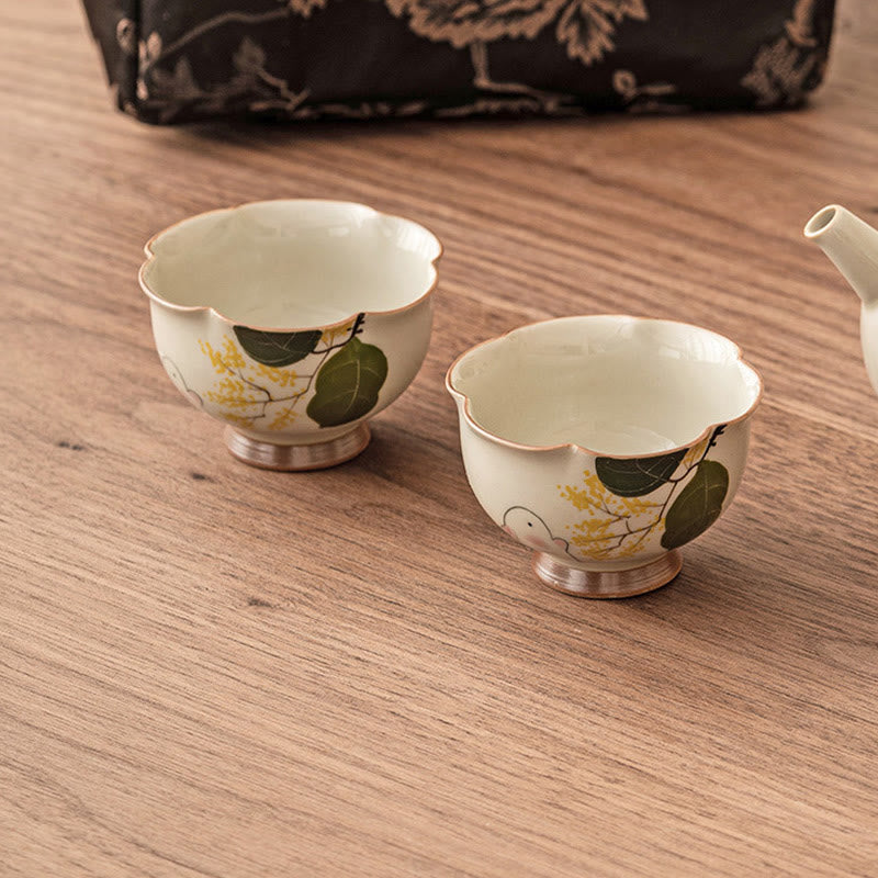 Buddha Stones Hand Painted Small Osmanthus Rabbit Ceramic Teacup Kung Fu Tea Cup 40ml