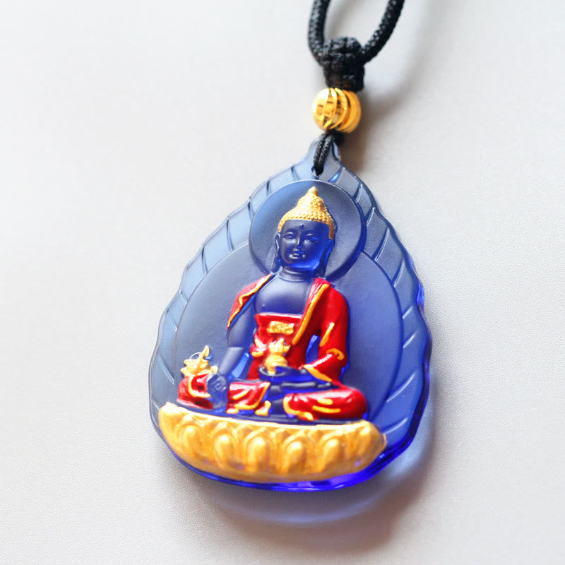 Buddha Stones Tibet Medicine Buddha Liuli Crystal Compassion Necklace Pendant - Leaf Medicine Buddha - image 4