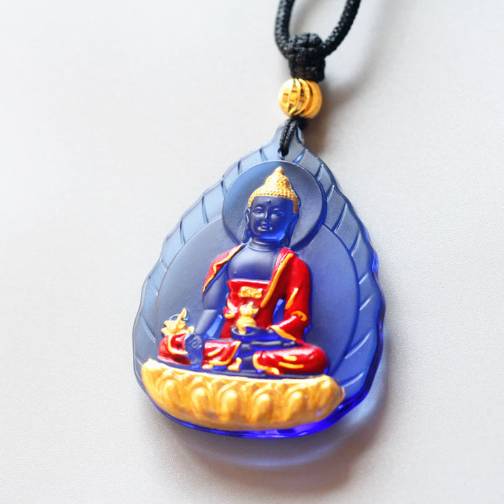 Buddha Stones Tibet Medicine Buddha Liuli Crystal Compassion Necklace Pendant - Leaf Medicine Buddha - image 4
