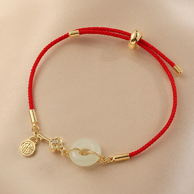 FREE Today: Attract Good Luck Hetian Jade Peace Buckle Red Rope Fortune Bracelet