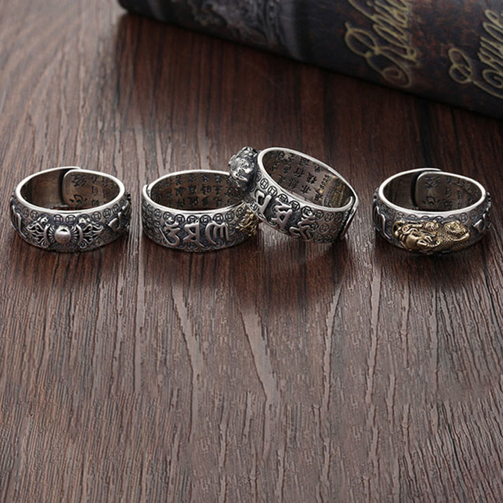 Buddha Stones Tibetan 990 Sterling Silver Om Mani Padme Hum PiXiu Dorje Vajra Heart Sutra Engraved Wealth Ring - image 18