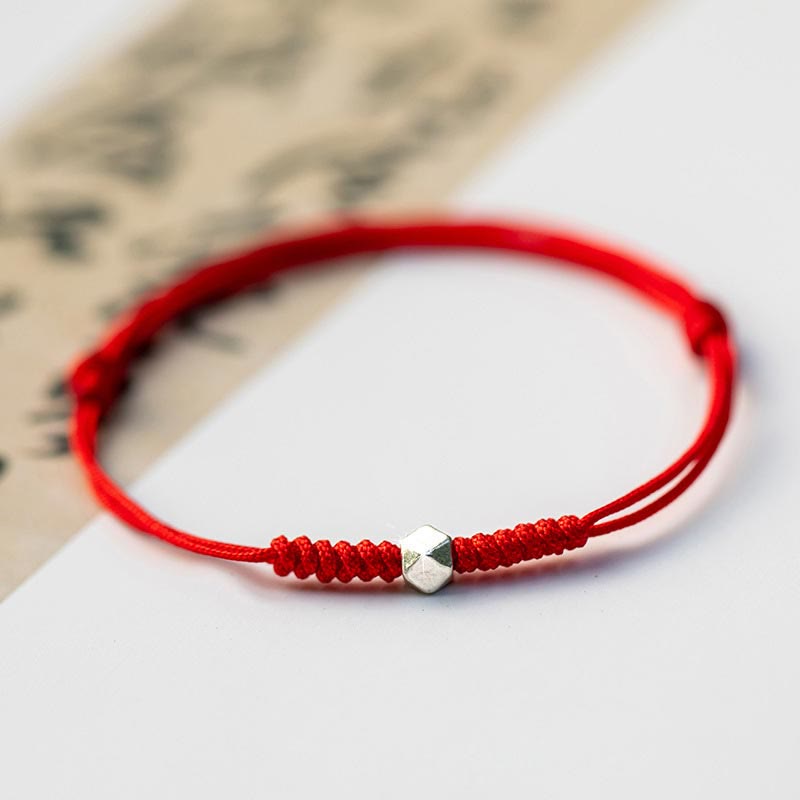 Buddha Stones 925 Sterling Silver Luck Bead Protection Red String Thin Cord Braided Bracelet - Square Bead - Red(Wrist Circumference 14-18cm) - image 11