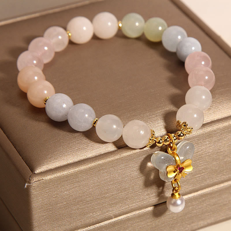 Buddha Stones Natural Morganite Confidence Butterfly Charm Bracelet