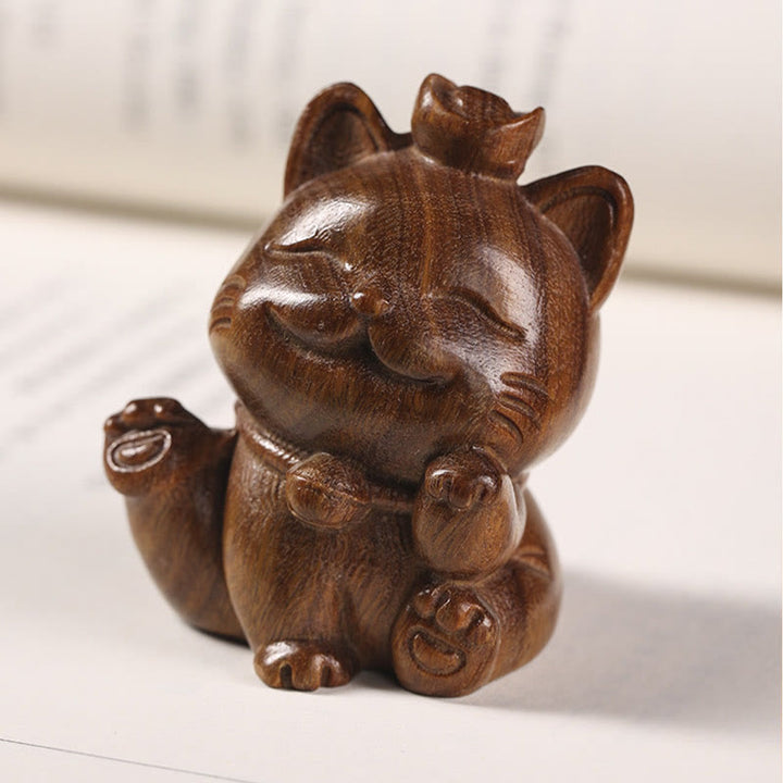 Buddha Stones Mini Green Sandalwood Ingot Lucky Cat Carved Peace Desk Decorations - image 3