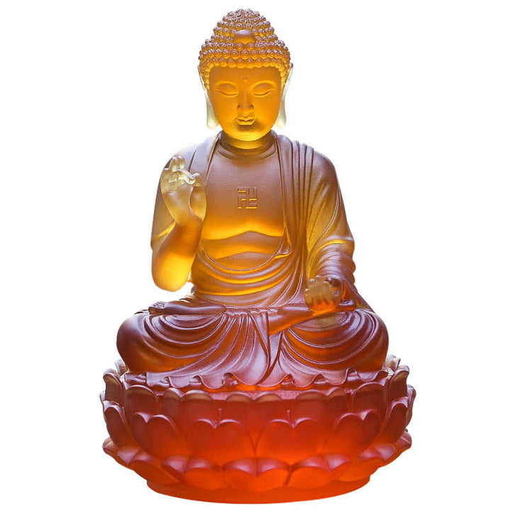 Buddha Stones Handmade Sakyamuni Buddha Liuli Crystal Art Piece Compassion Statue Home Office Offering Decoration - image 7