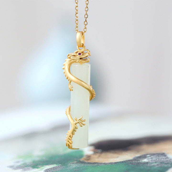 Buddha Stones Jade Dragon Phoenix Copper Protection Necklace Pendant - image 4