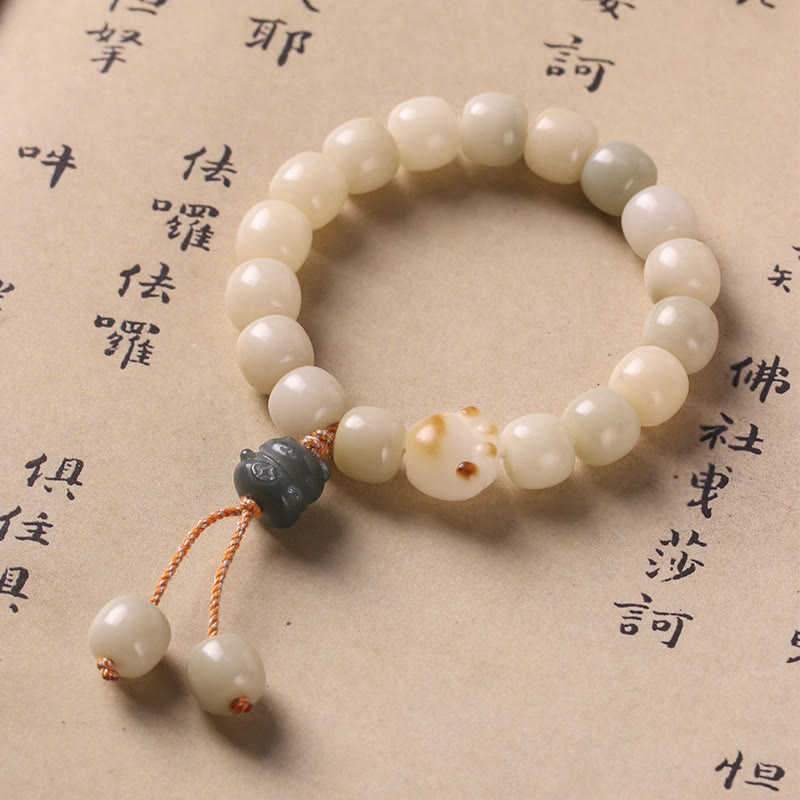 Buddha Stones Lucky Cat Bodhi Seed Cat Paw Peace Bracelet - Bodhi Seed Green Cat - image 1