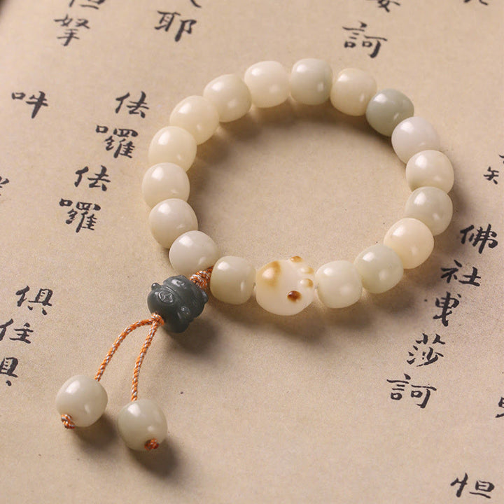 Buddha Stones Lucky Cat Bodhi Seed Cat Paw Peace Bracelet - Bodhi Seed Green Cat - image 1