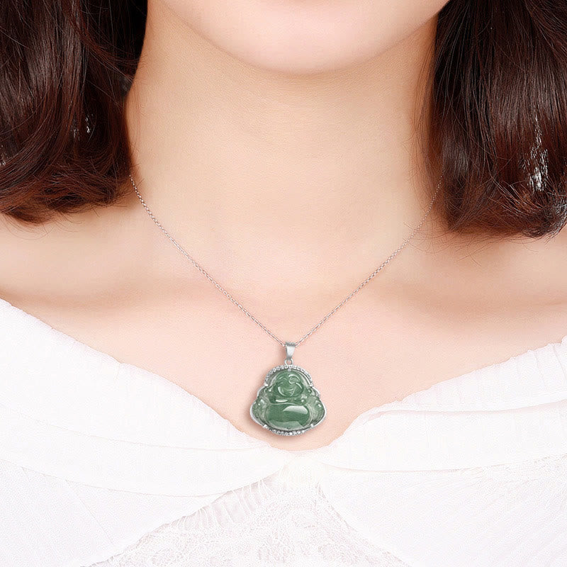 Buddha Stones 925 Sterling Silver Laughing Buddha Natural Jade Luck Prosperity Necklace Chain Pendant - image 8