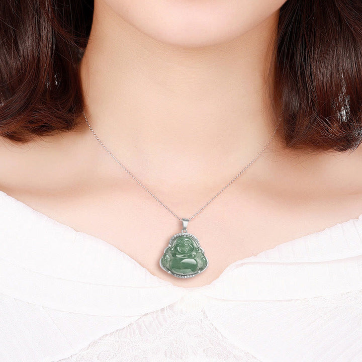 Buddha Stones 925 Sterling Silver Laughing Buddha Natural Jade Luck Prosperity Necklace Chain Pendant - image 8