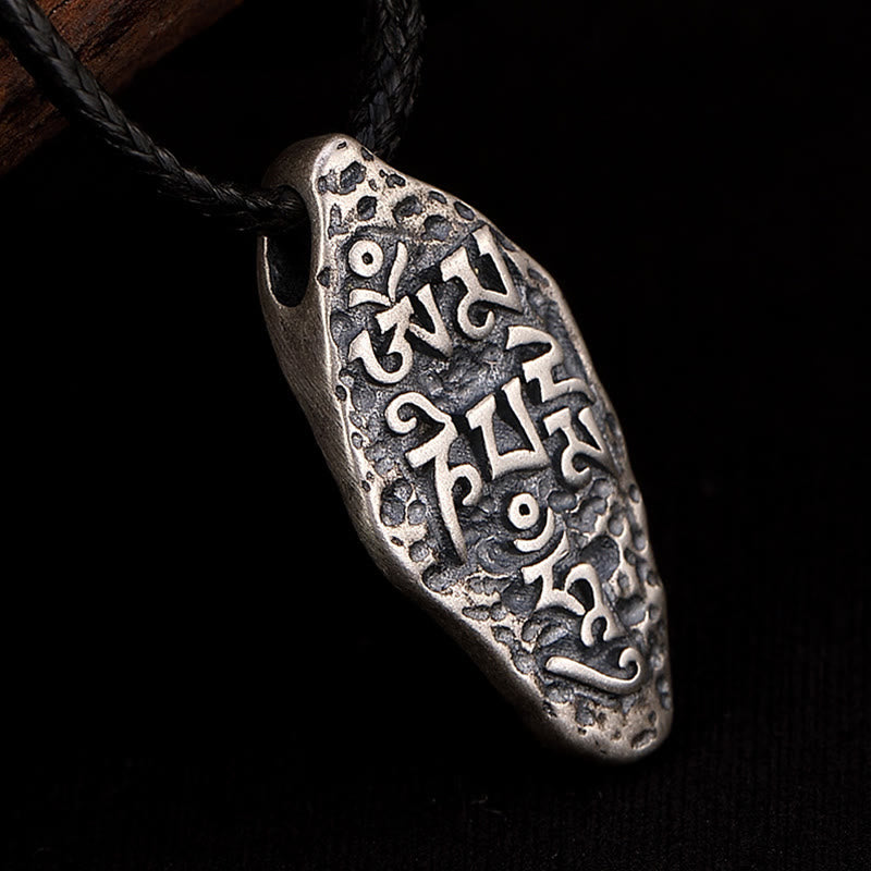 Buddha Stones Tibetan 925 Sterling Silver Om Mani Padme Hum Dorje Vajra Engraved Strength Necklace Pendant - image 2
