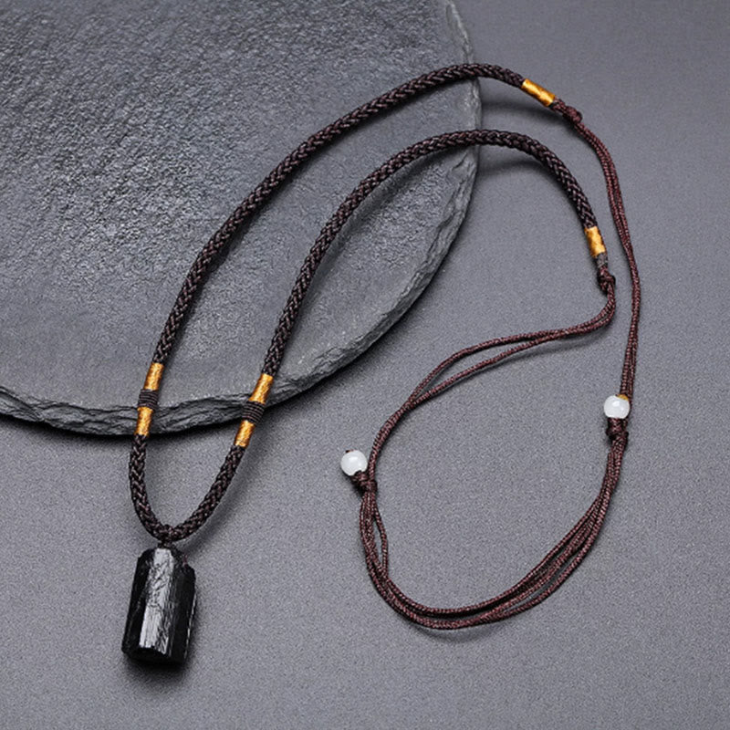 Buddha Stones Natural Black Tourmaline Positive Rope Necklace Pendant - image 1