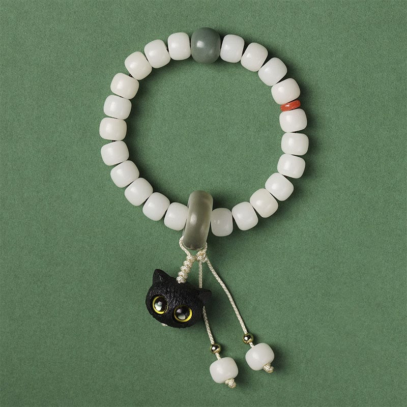 Buddha Stones Natural Bodhi Seed African Blackwood Lovely Cat Charm Peace Harmony Bracelet - image 5