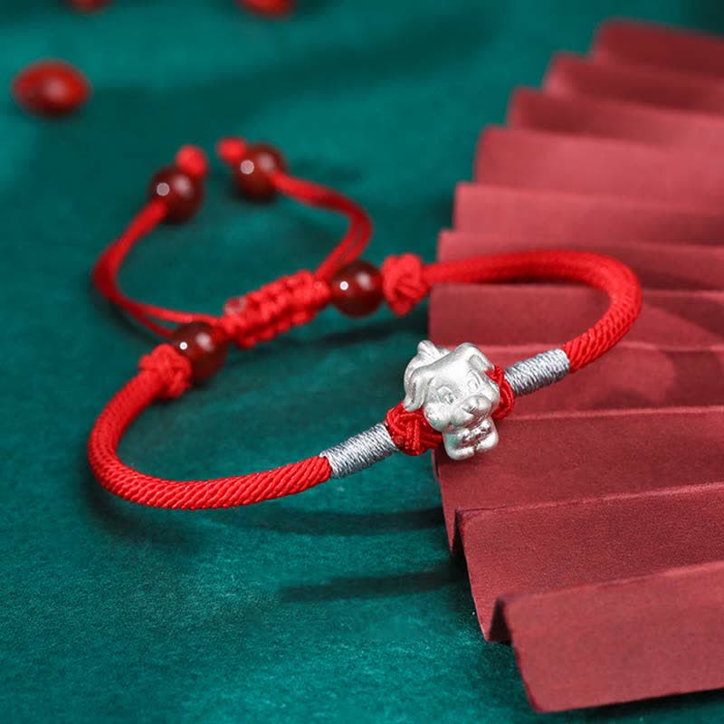 Buddha Stones 999 Sterling Silver Chinese Zodiac Luck Strength Red String Bracelet - Dog(Bracelet Size 15.5cm+8cm) - image 16